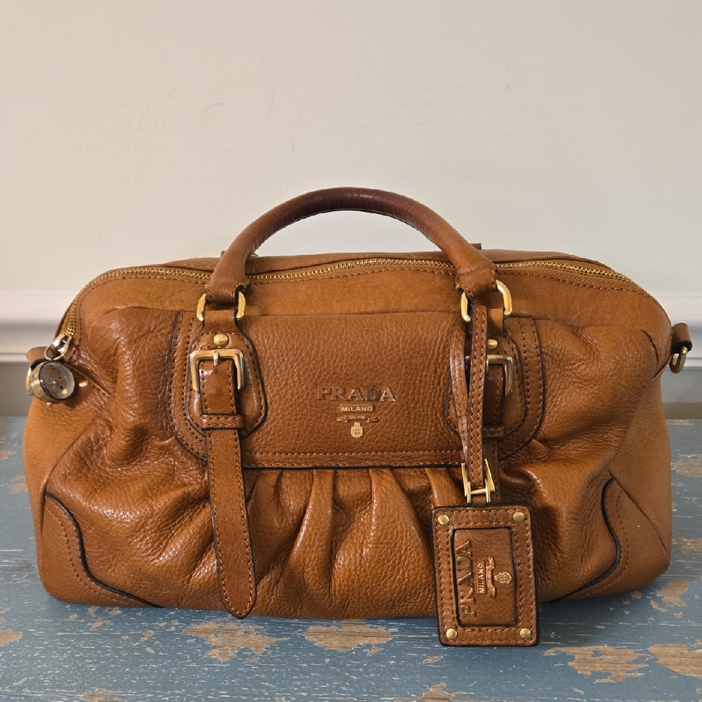 Vintage Prada Brown Leather Handbag with Gold Hardware